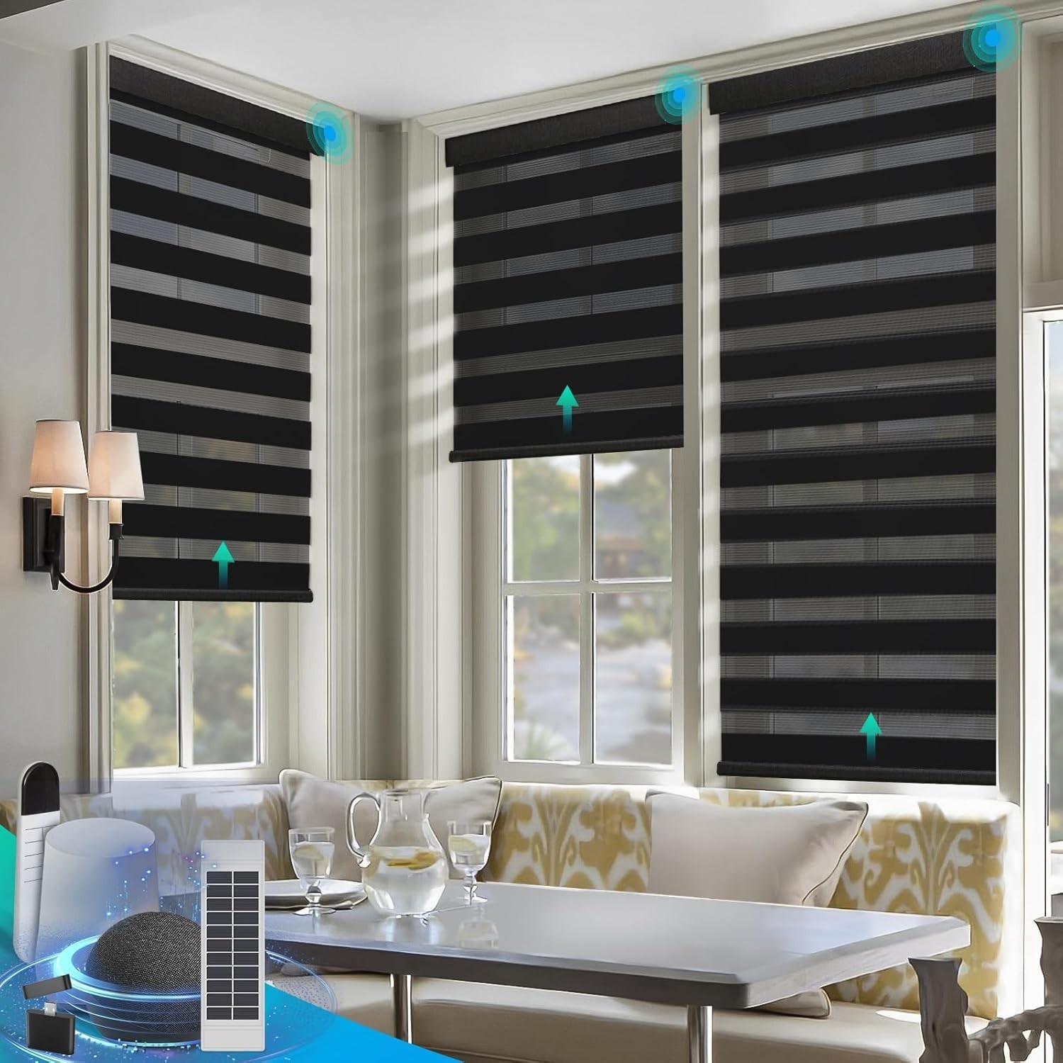Motorized Zebra Blinds, Solar Powered Dual Layer Automatic Shades with Remote…