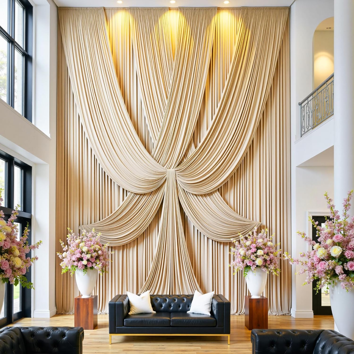 40 ft×20 ft Beige Ceiling Curtain Drapes for Weddings Parties,Wrinkle Polyester