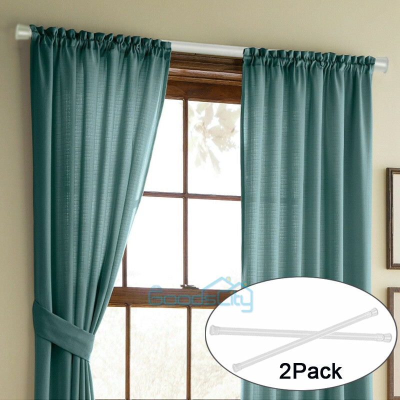 2Pcs Adjustable Spring Tension Curtain Rod, 23-44 in. Telescopic Steel Tube