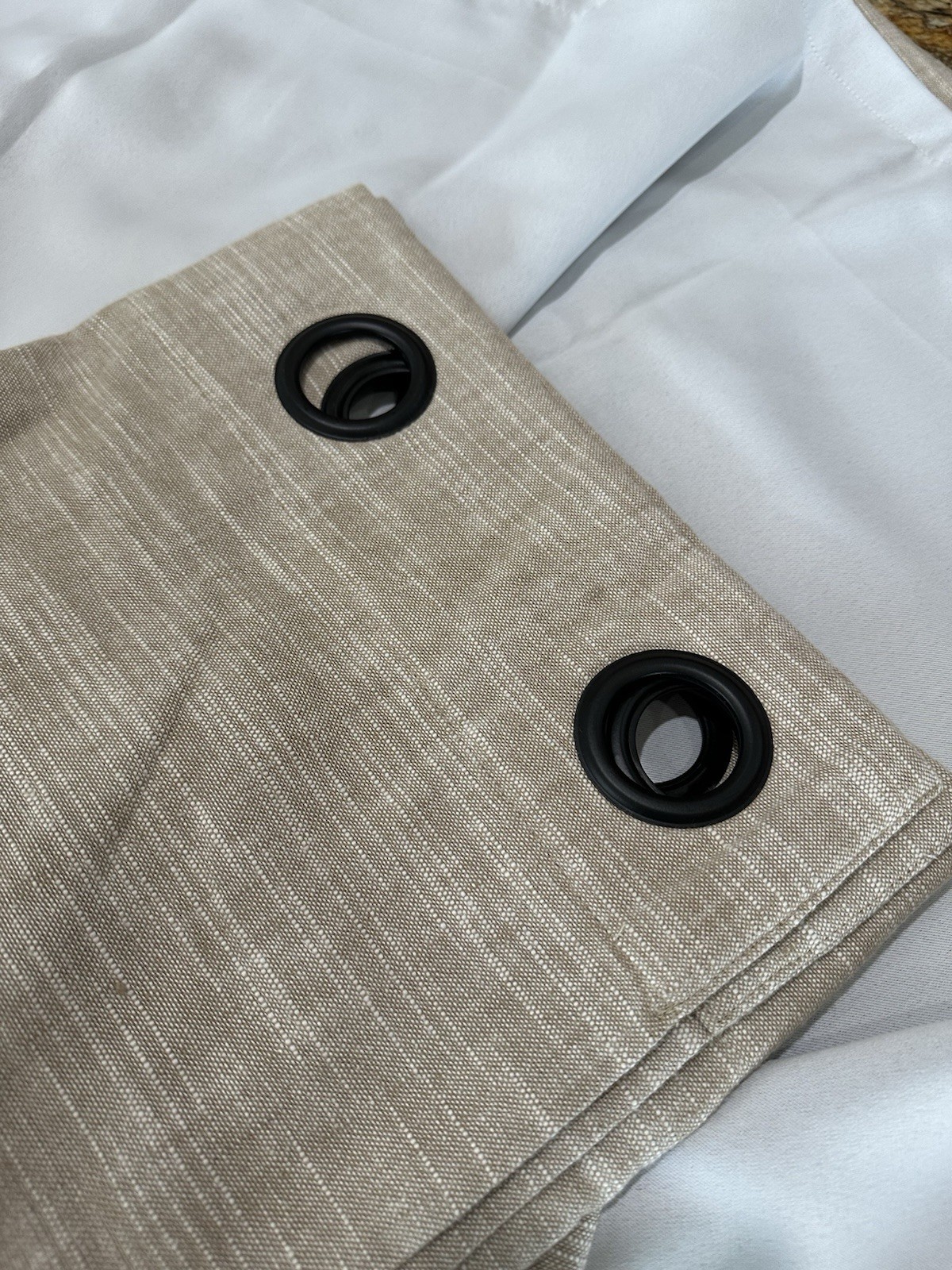 Pottery Barn EMERY Oatmeal Grommet Drapes 50×84″ blackout 2 panels