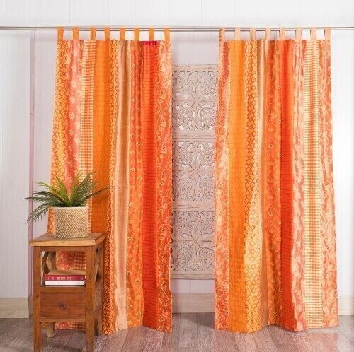 Indian Old Sari Multi Color Curtain Door Drape Window Decor Silk Saree Curtains
