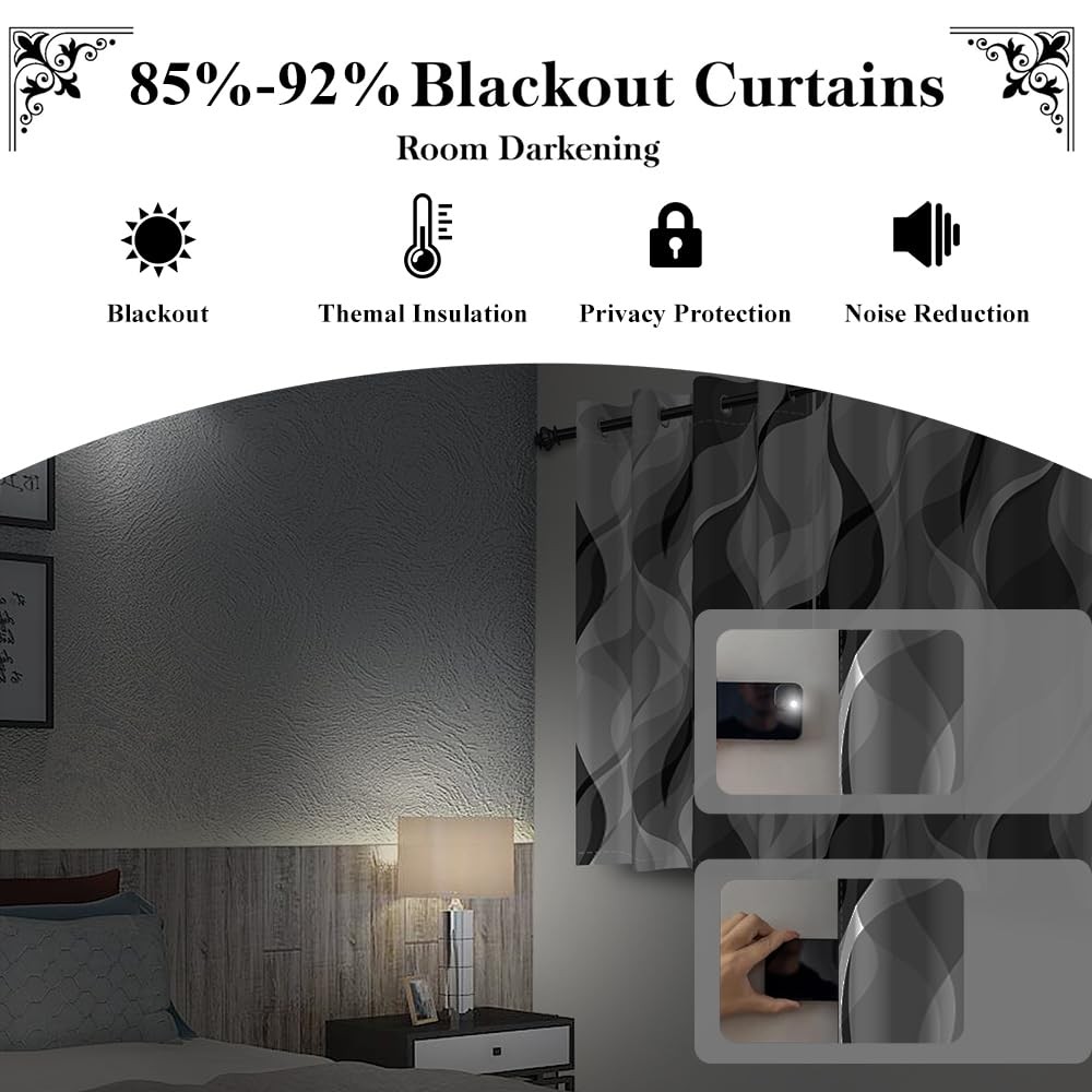 DORCEV Modern Abstract Grey Striped Blackout Curtains Black and Grey Ombre Windo