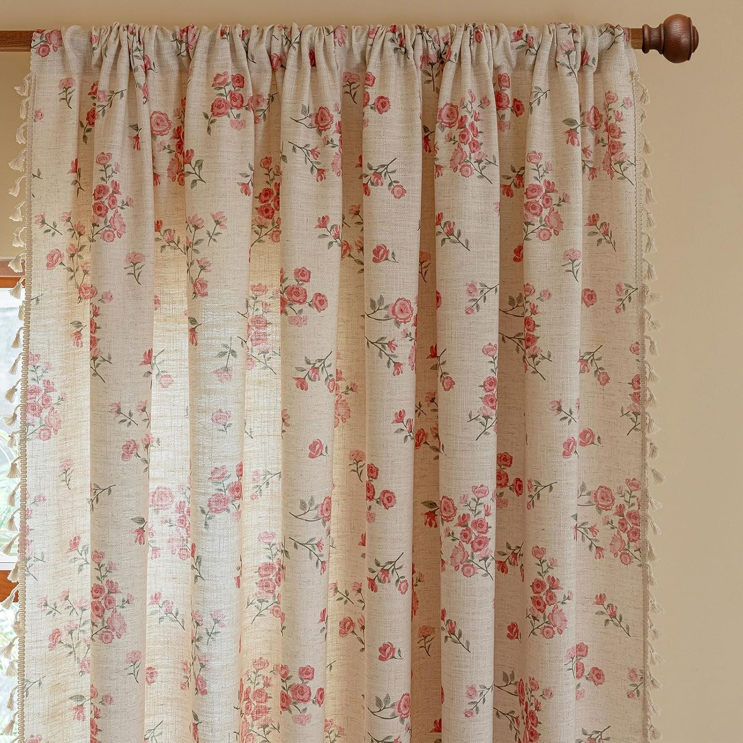 Pink Boho Floral Curtains 84 Inch Long 2 Panels, French Vintage Farmhouse Patter