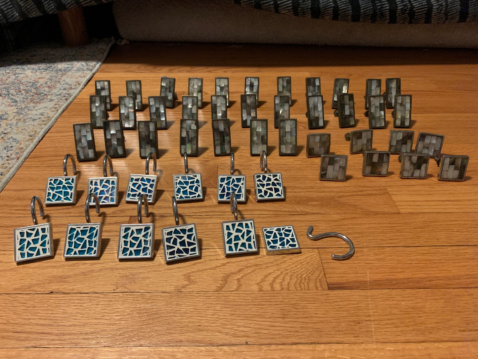 Lot of Boutique Mother of Pearl Knobs, Curtain Hooks