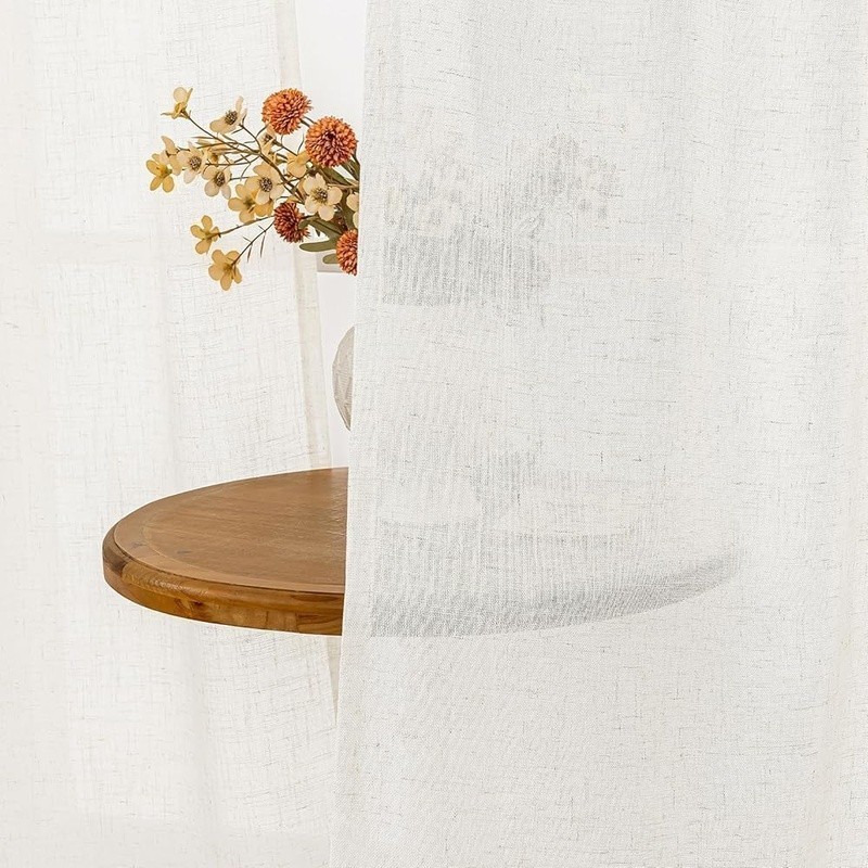 Premium Linen Curtains Semi-Sheer Ready-to-Hang W/ Dual-Rod Pocket 2 Panels New