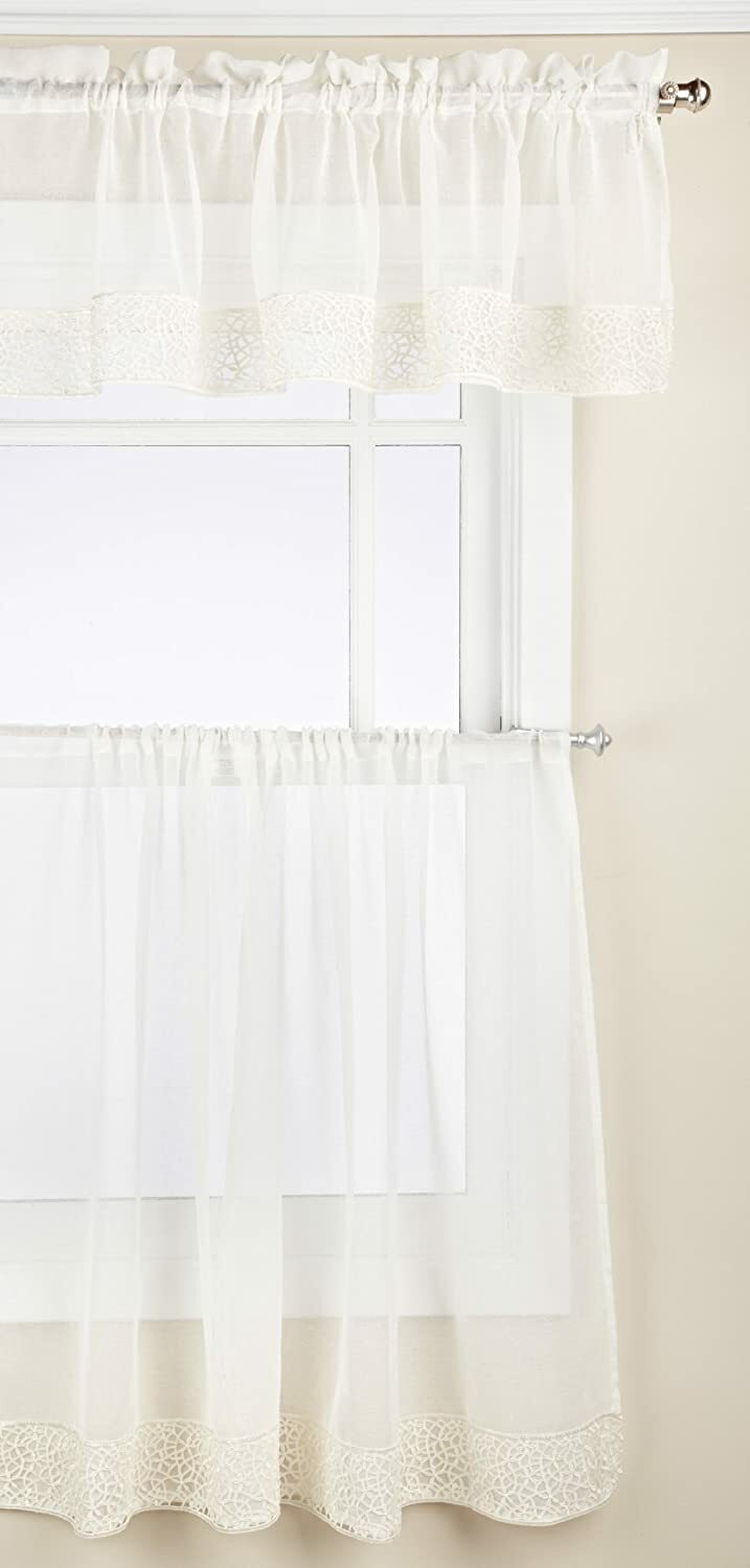 Regal Vienna Macrame Lace 3 pc Kitchen Curtains 3 Tier Ivory Light Beige NWOP