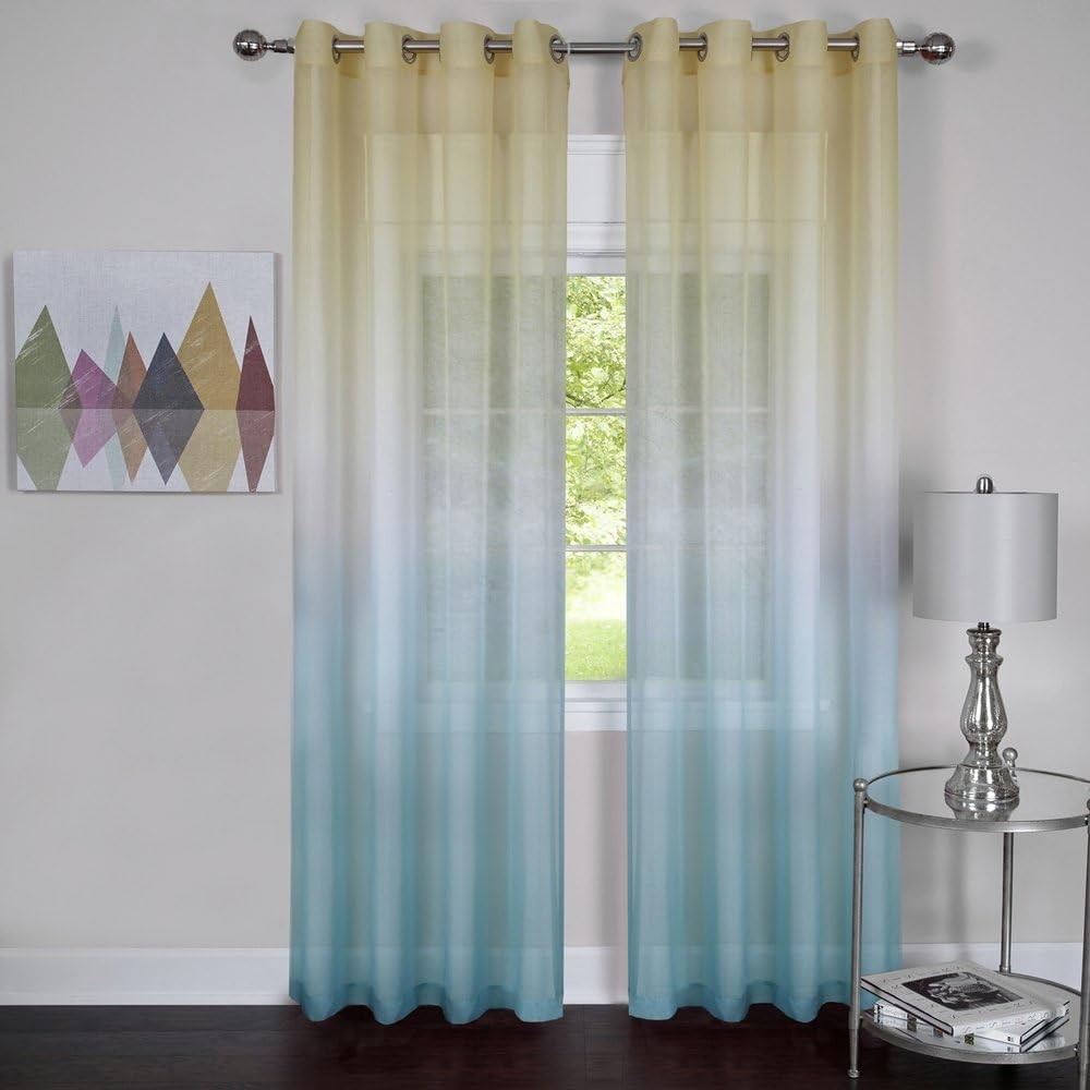 PowerSellerUSA Rainbow 1661 Semi Sheer Gradient Ombre 8-Grommet Window Curtain