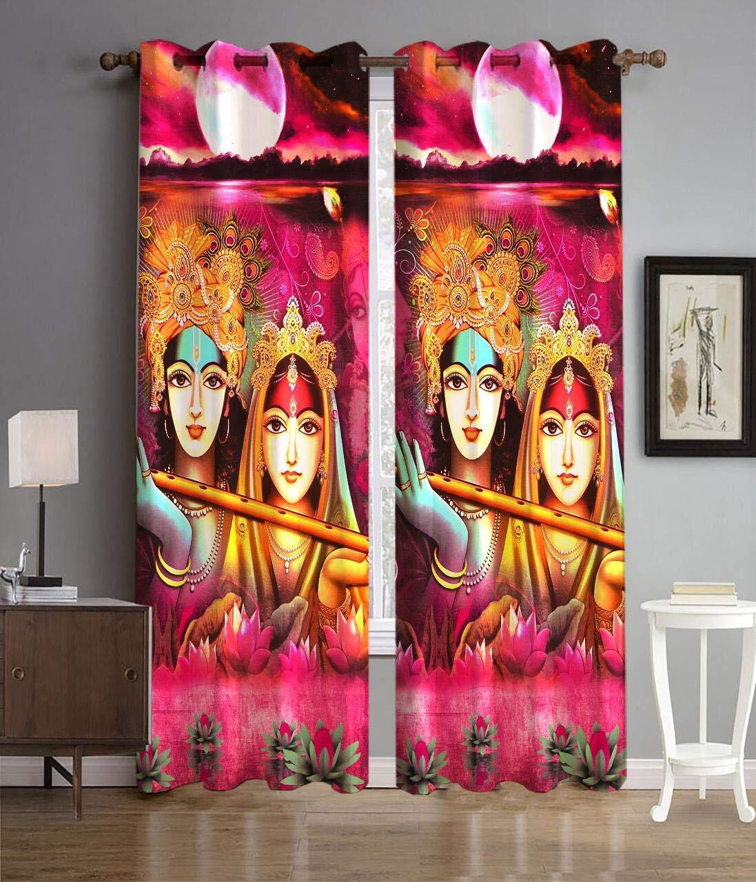 Imported Polyster 3D Digital Printed Long Door Curtain 4 x 9 Feet Set of 2 Pcs