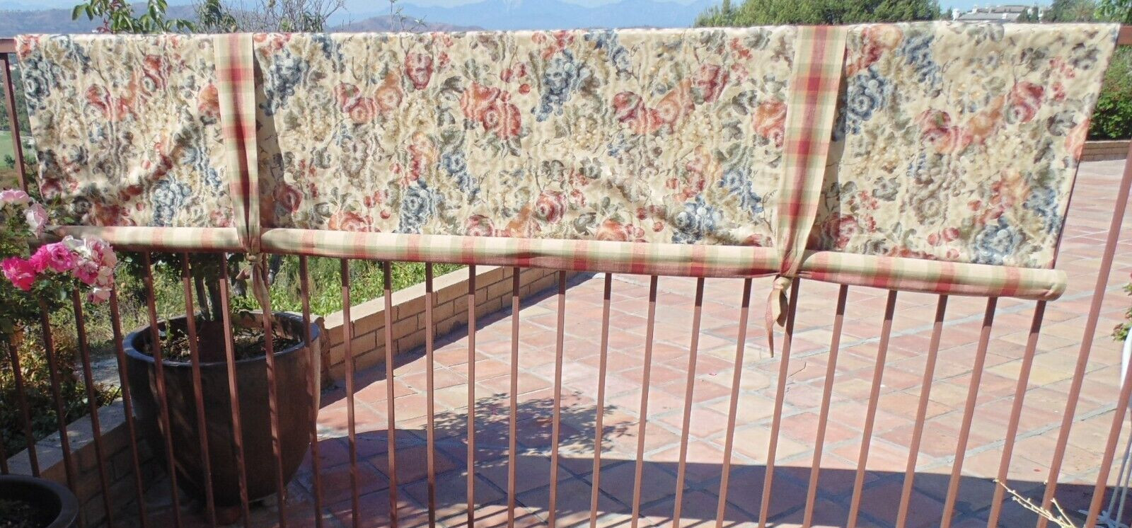 CUSTOM Roll Shade Window VALANCE 102″ Lined French Country Floral & Plaid EXCEL