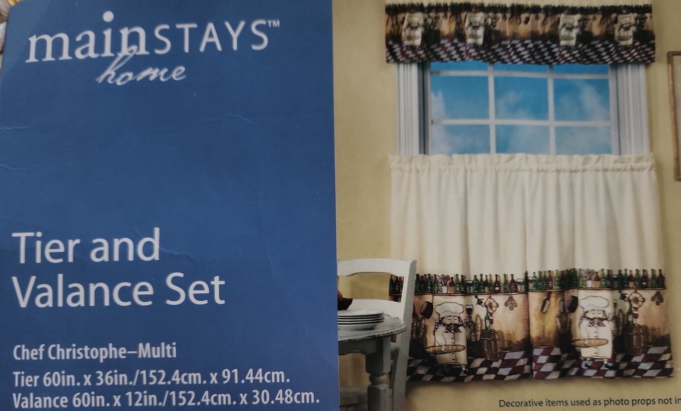 Mainstays Home ~ 3 Pc. Tier & Valance Set ~ Chef Christophe ~ Multicolored