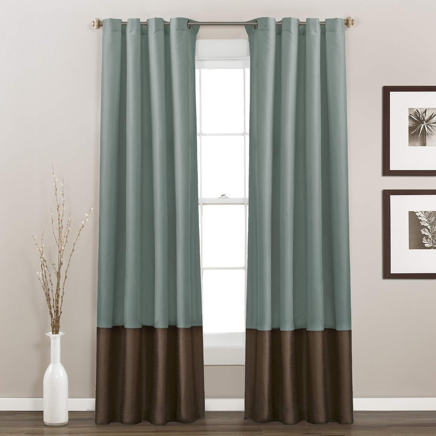 Prima Light Filtering Window Curtain Panels Pair 54″ W X 108″ L Blue & Chocolate