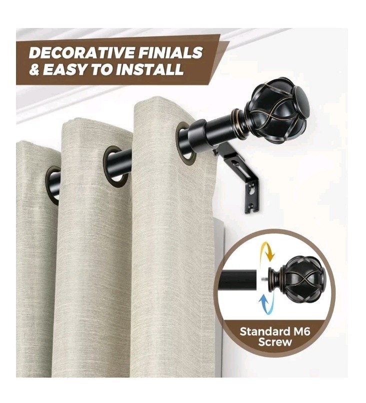 KAMANINA Netted Texture Finial, 2 Pcs Black Decorative Curtain Rod Finial