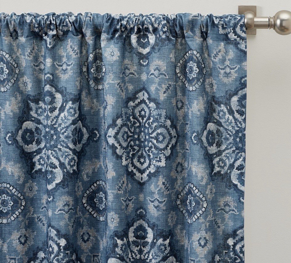 Pottery Barn Giovanna Blue Medallion Curtains (2) 50in x 84in each