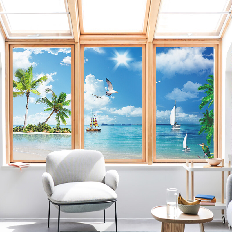 Privacy Windows Film Decoration Beautiful Beach Stained Glass Stickers Decors