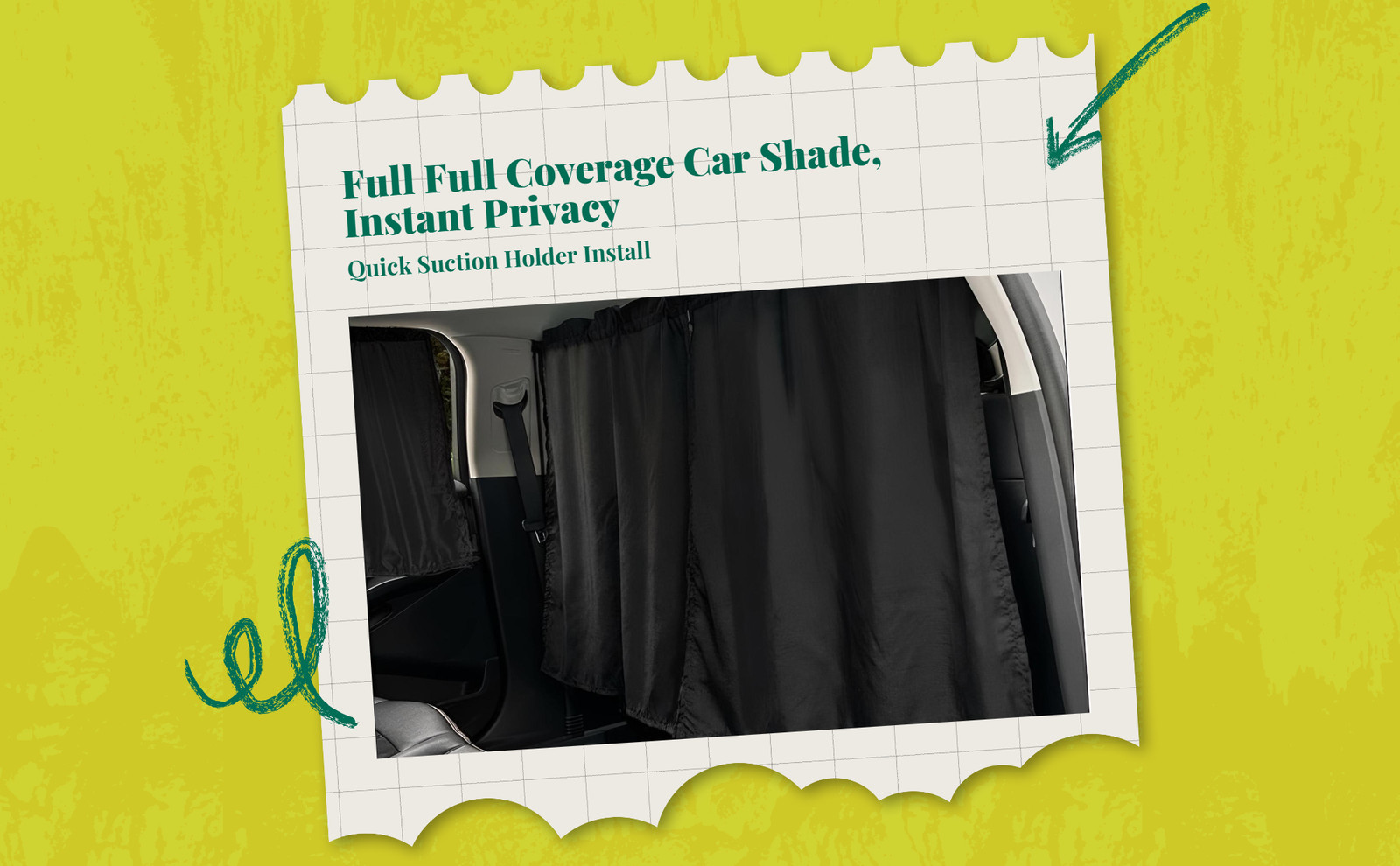 Car Window Shade, Opaque Privacy Screen, Suction holder Installation, Sun