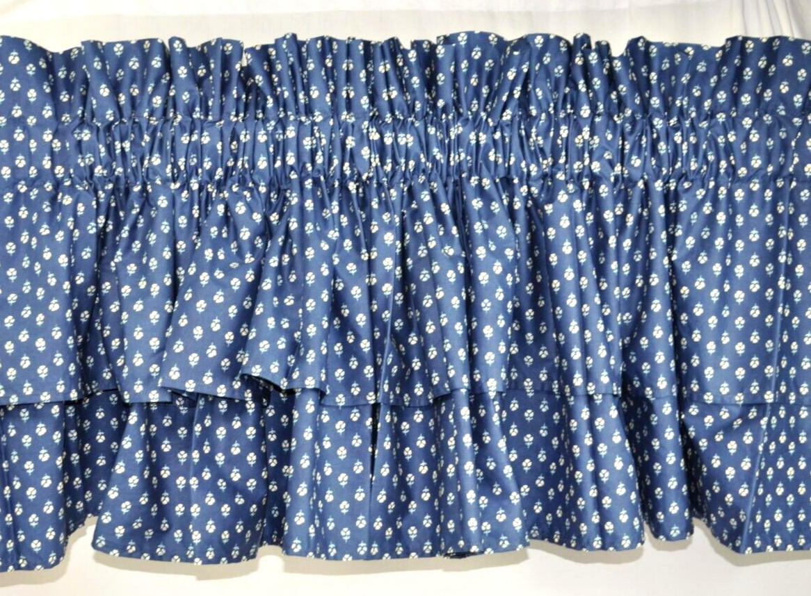 Double Tiered Valance made w Ralph Lauren Cote D’ Azur Indigo Blue Floral Fabric