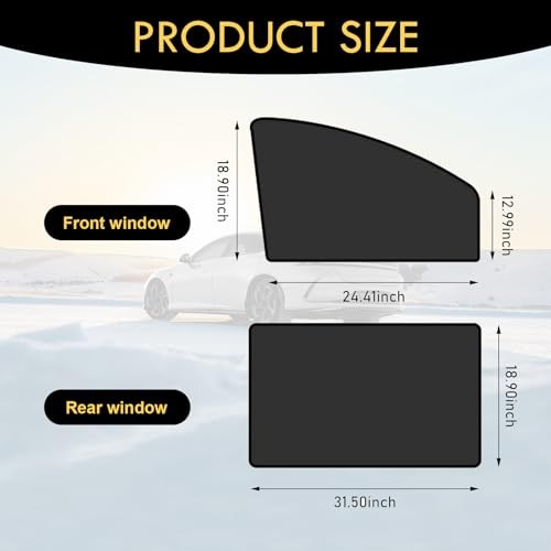 Car Side Window Glass Sunshade, 24.41″ x 18.9″ x 12.99″ Front Side 4 PCS Black
