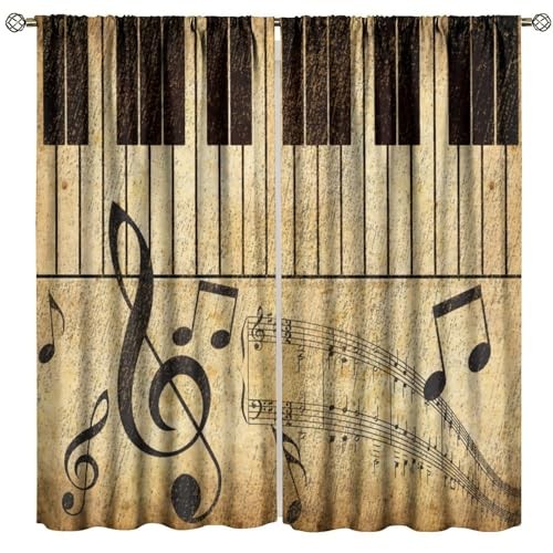 Music Curtains, Vintage Country Music Notes 20.5″W x 44″L (Pack of 2) Yellow