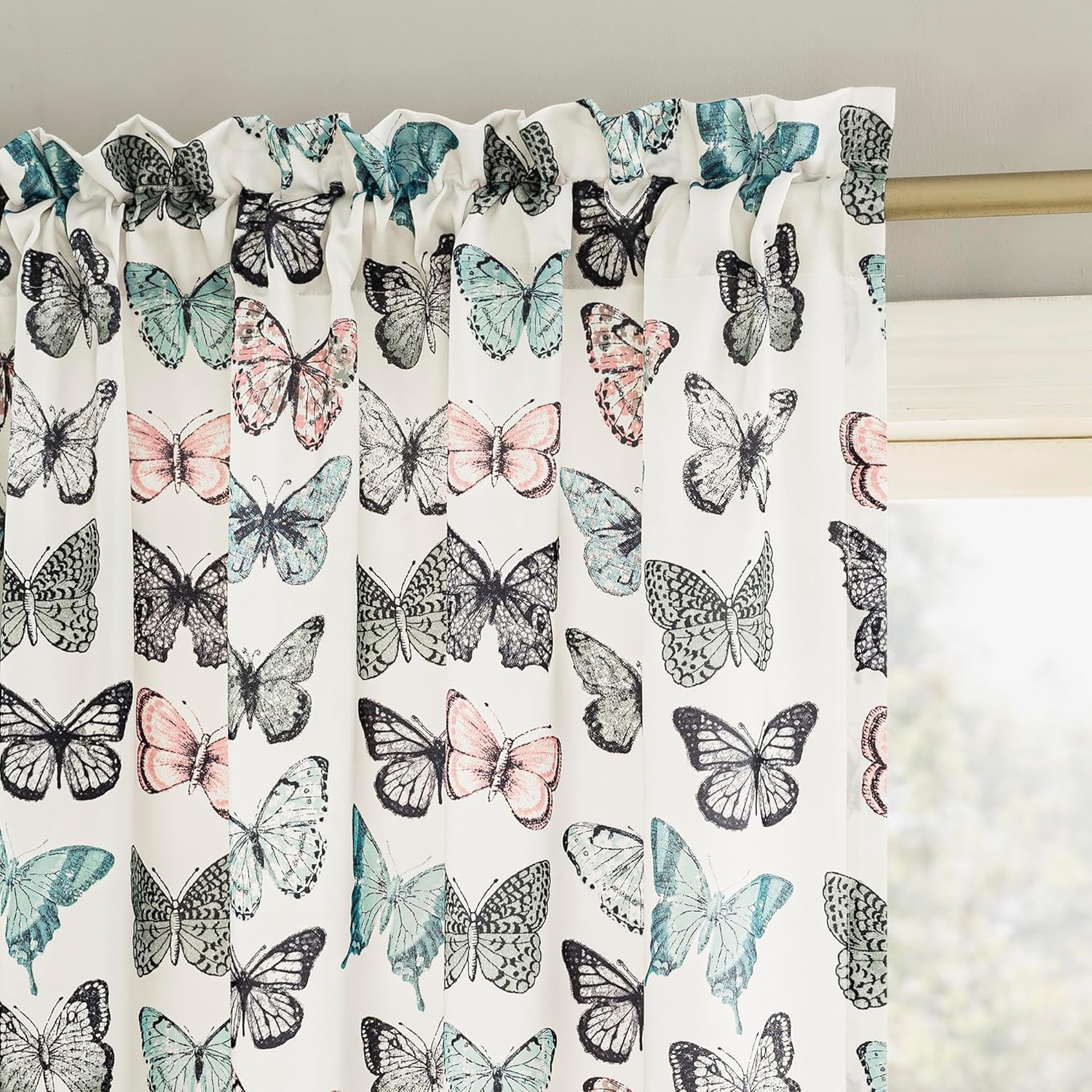 Marepesia Butterfly Print Energy Saving Rod Pocket Curtain Panel, 54″ X 63″, Blu