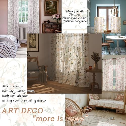 Floral Sheer Curtains for Windows, Short Semi 30″W x 36″L (Pack of 2) Yellow