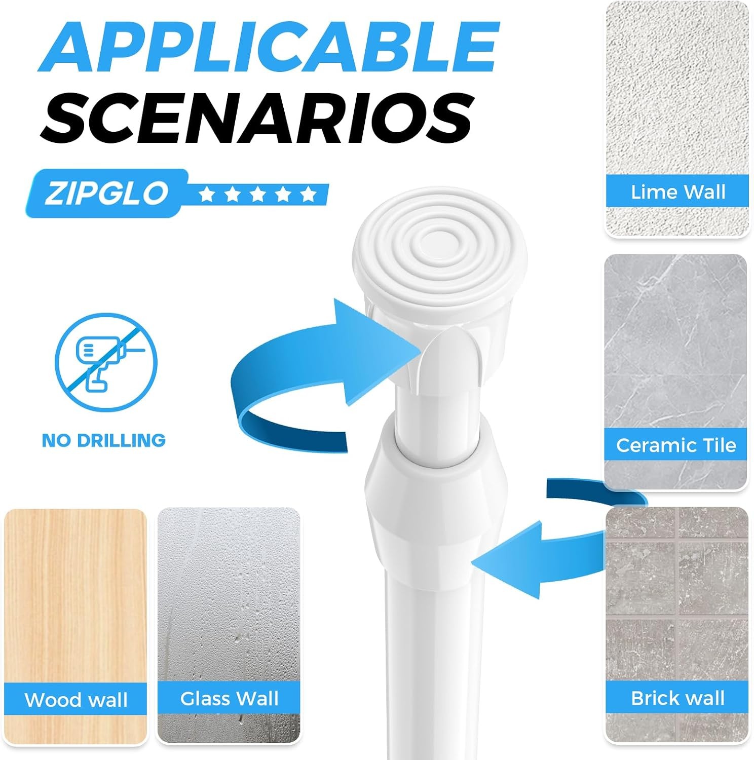 Spring Tension Curtain Rods 17-28 Inch White 2 Pack | No-drill & tool-setup.