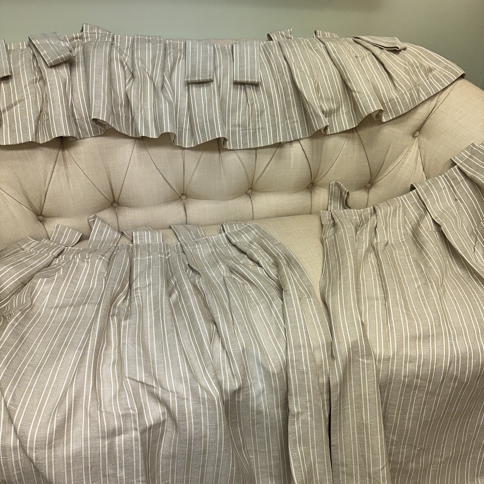 3 Piece Custom Tab Curtain, Drape Lined 25×102 Tan White Textured