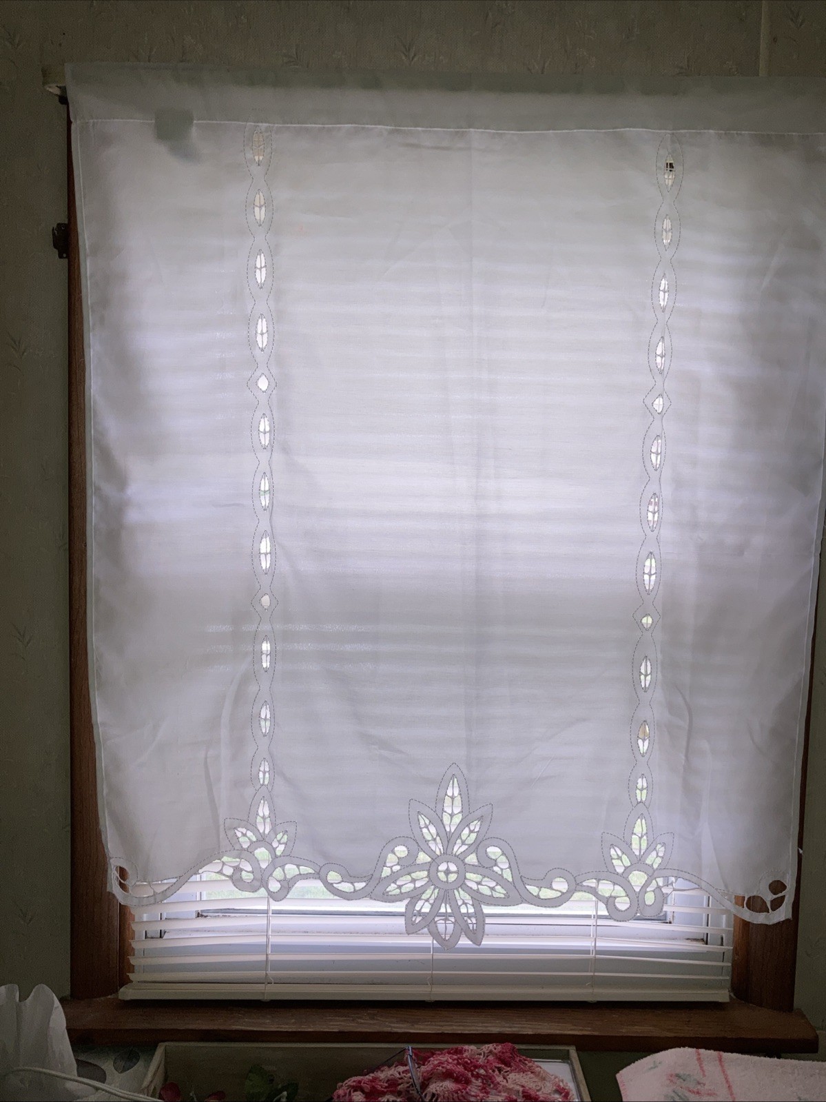 MAINSTAYS 3 PIECE SET WHITE 30×36 And 60×16 CURTAINS VALANCE BATTENBERG TIERS