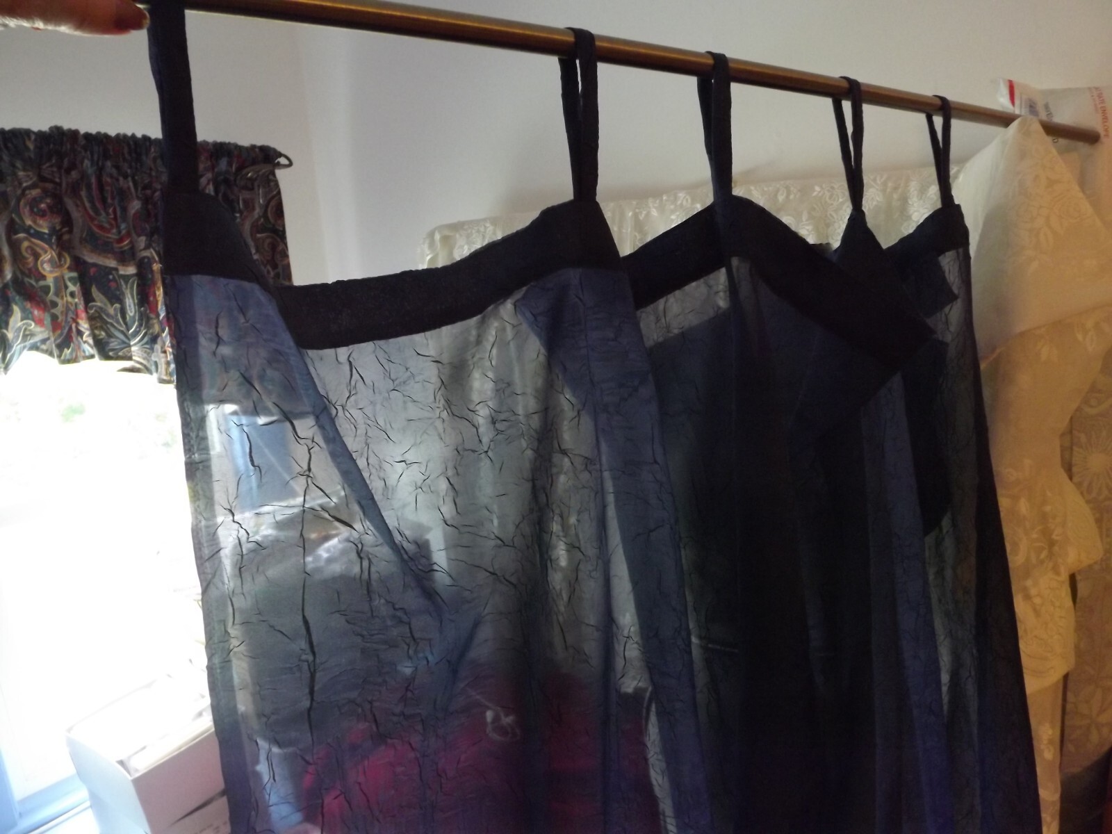 new KRINKLED SHEER CURTAIN PANEL NAVY BLUE “CHLOE” 51Wx84″ TAB TOP 2 available N
