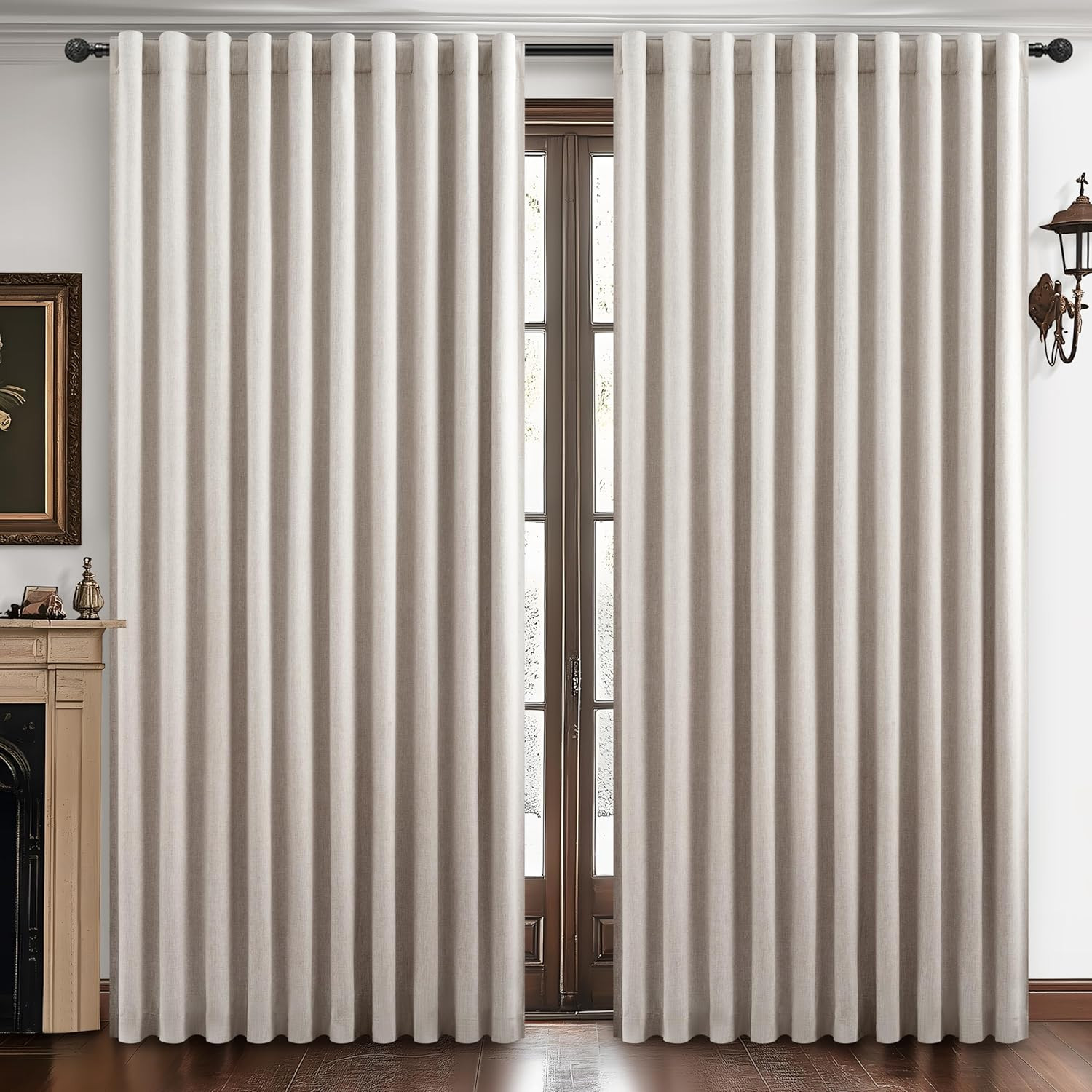 Extra Wide Blackout Curtains 100″ x 84″ Natural Linen Thermal Drapes 2 Panels