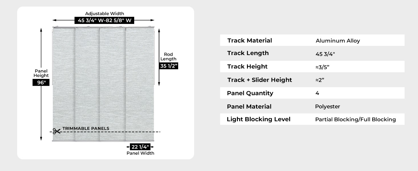 Panel Track Blinds for Sliding Doors, Light Filtering Linen | Extendable Track