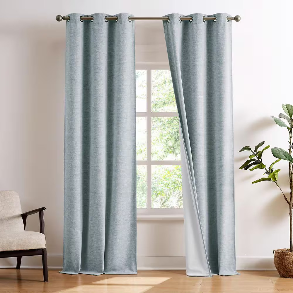 Josie Blue Solid Polyester 38 In. W X 96 In. L Machine Washable Grommet Indoor B