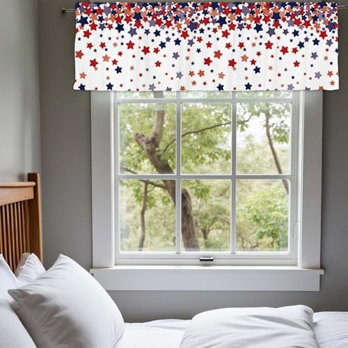 54x18Inch Star Print Topper Curtains Red Blue White Independence Day 4th of