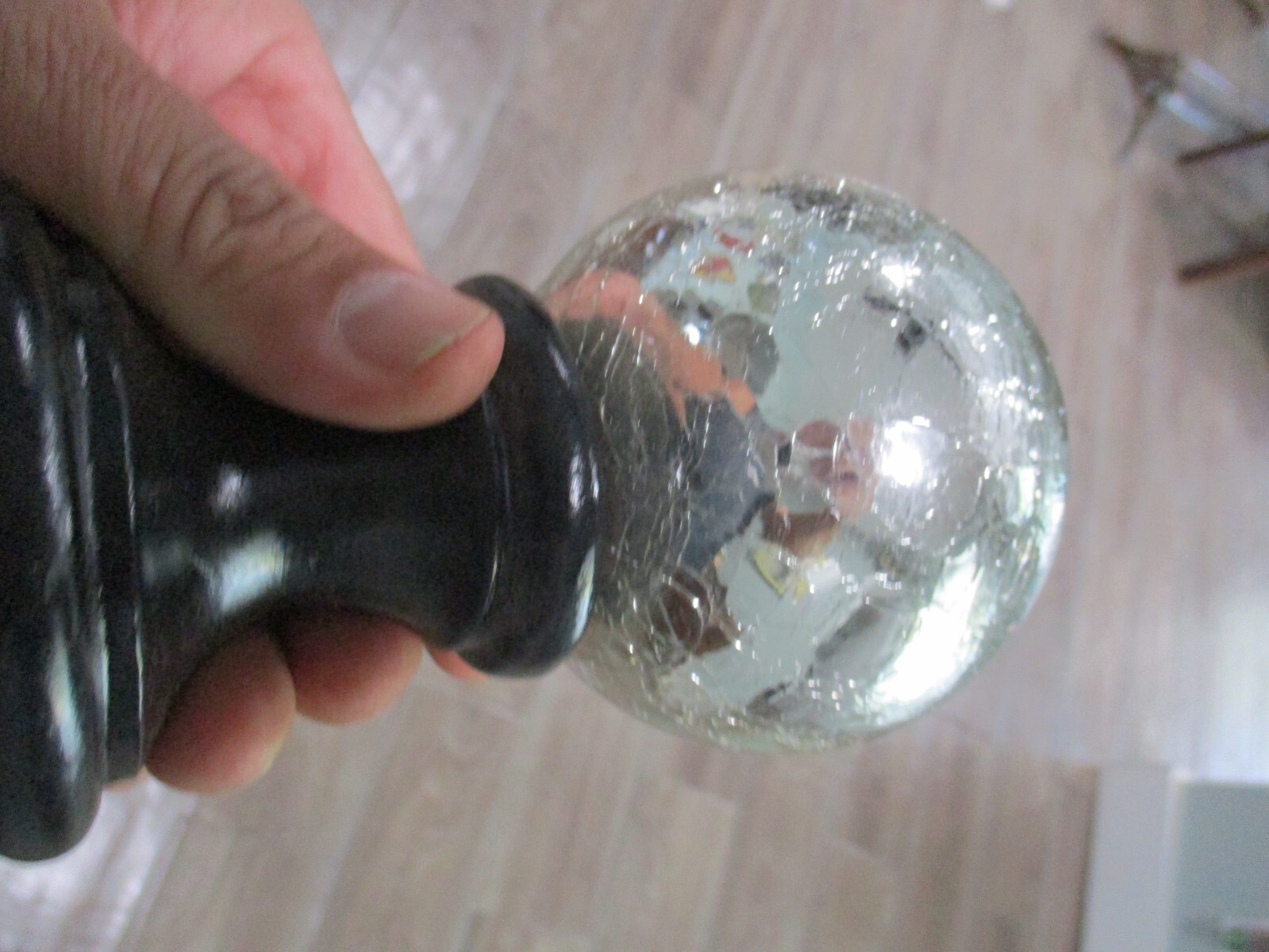 Murano hand blown Silver Crackle glass sphere globe Curtain Rod Finial
