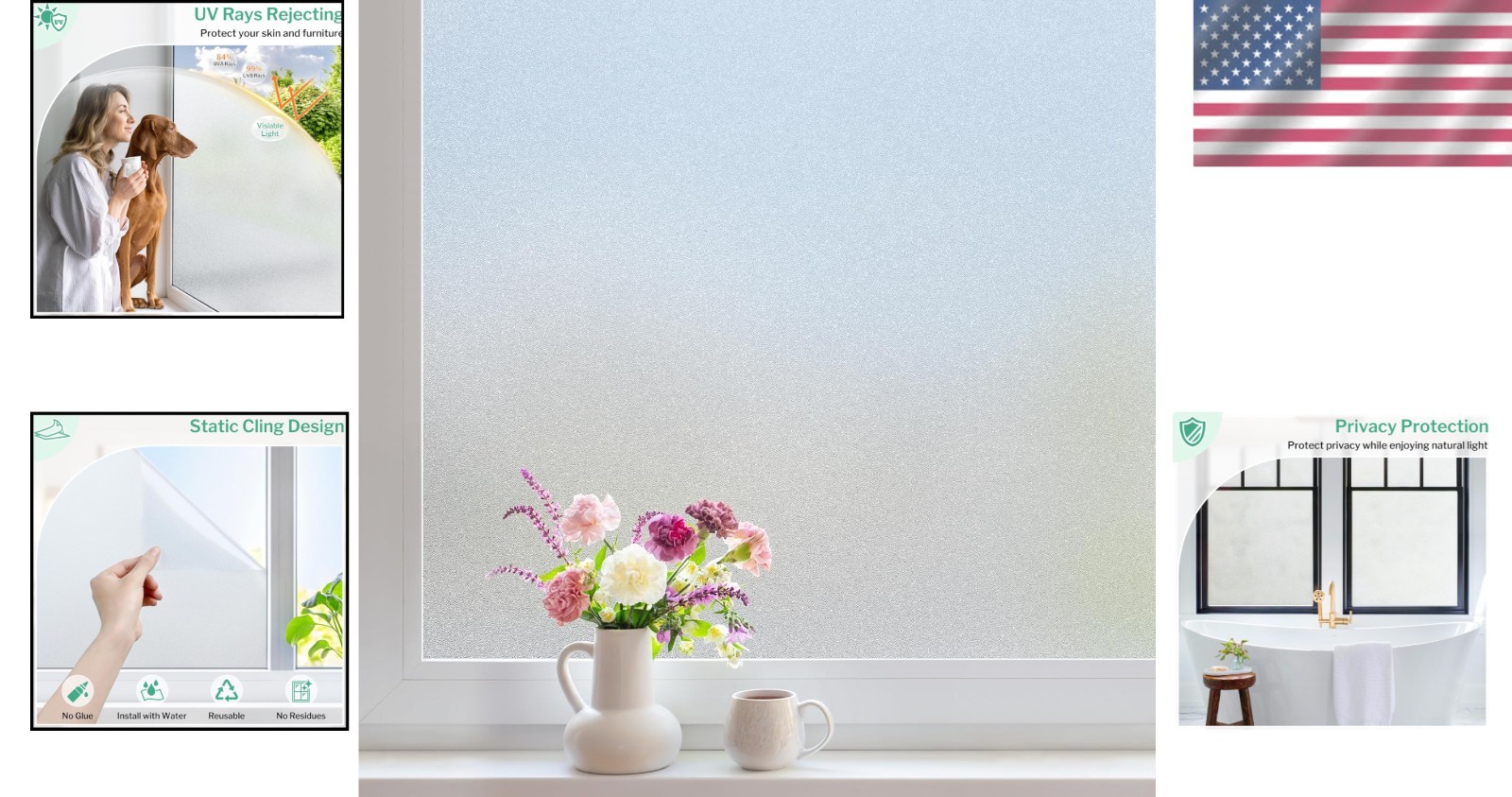 Translucent Privacy Window Film – Non-Adhesive, UV Blocking, 17.5”x78.7”