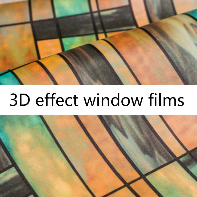 Static Cling Window Films Geometric Stained Opaque Glass Sticker No Glue Retro