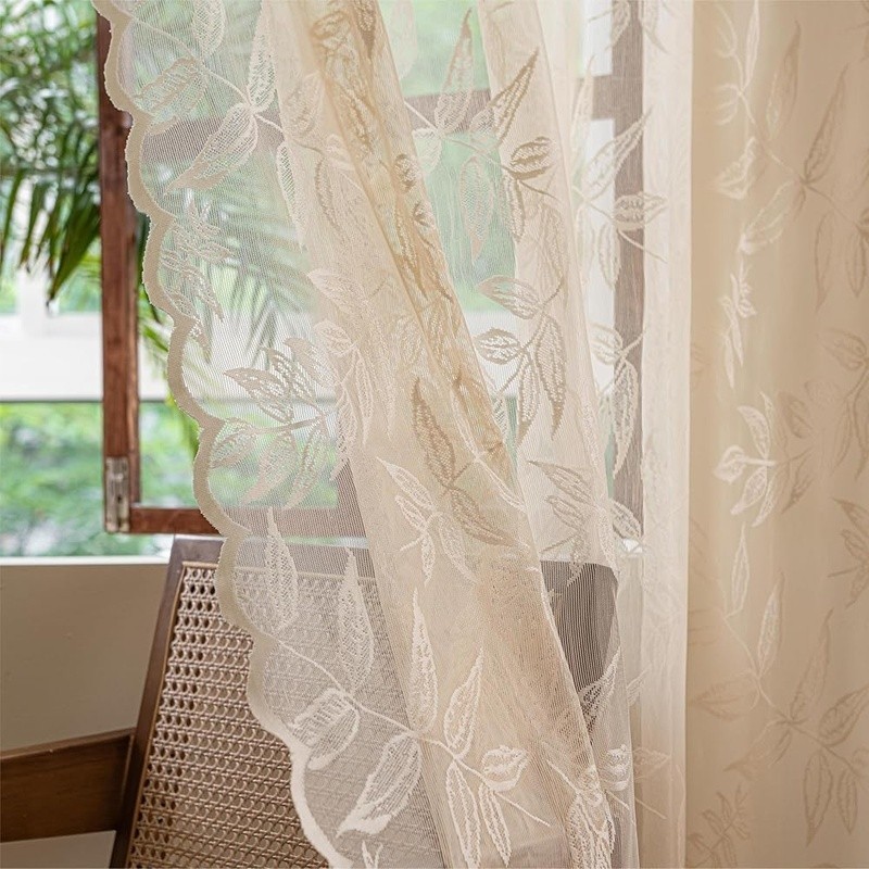 Ready Made Lace Curtains Panel Set Vintage Sheer Fabric Rod Pocket Home Decor US