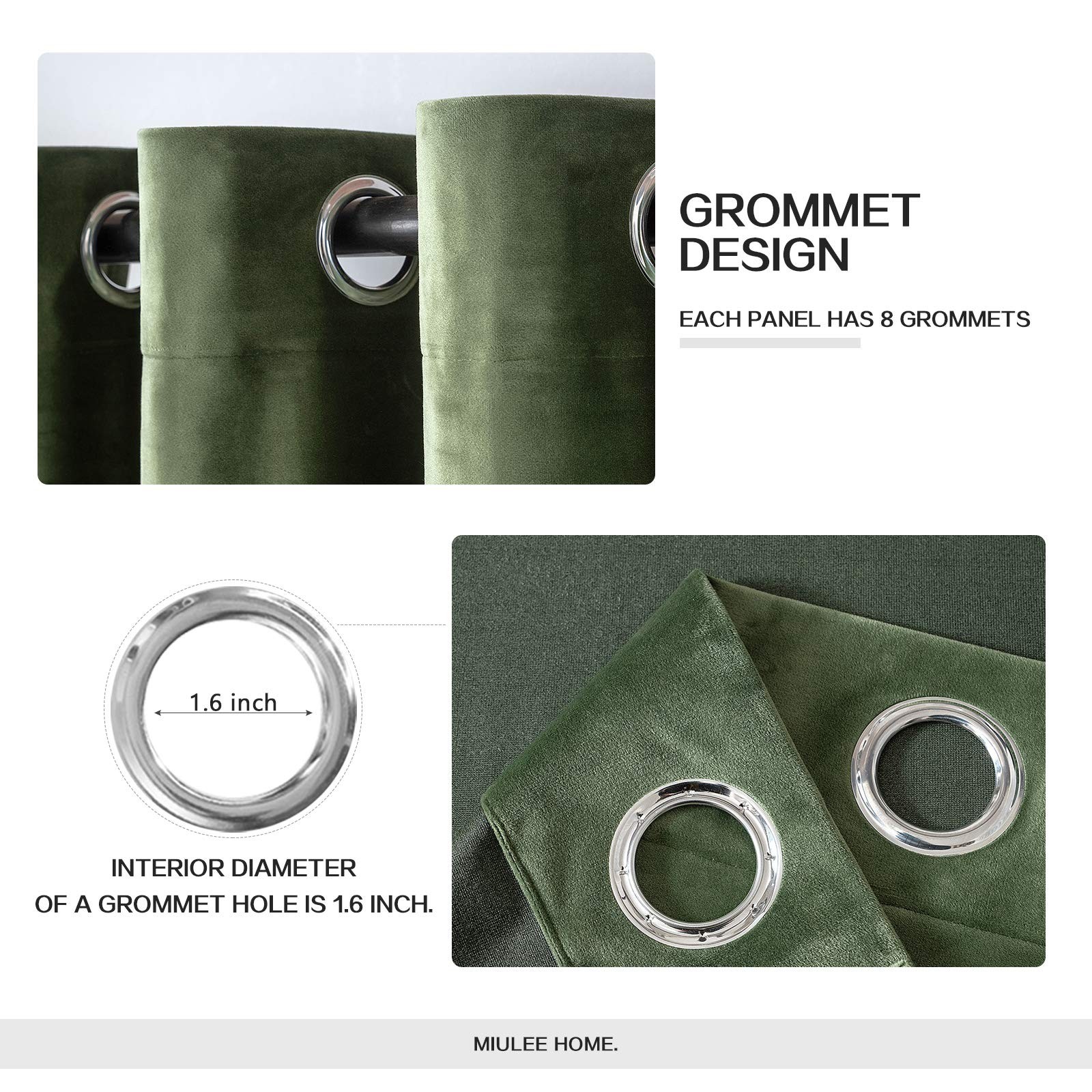 Velvet Curtains Olive Green Elegant Long Grommet Curtains Black Out Thermal I…