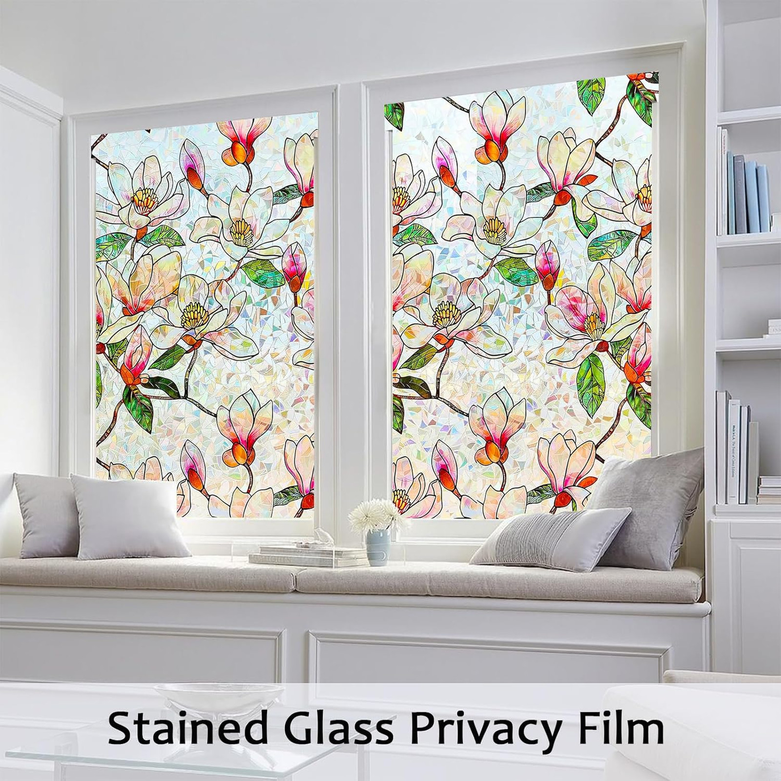 Window Privacy Film Stained Glass Rainbow Static Cling Heat Control Non-Adhesive