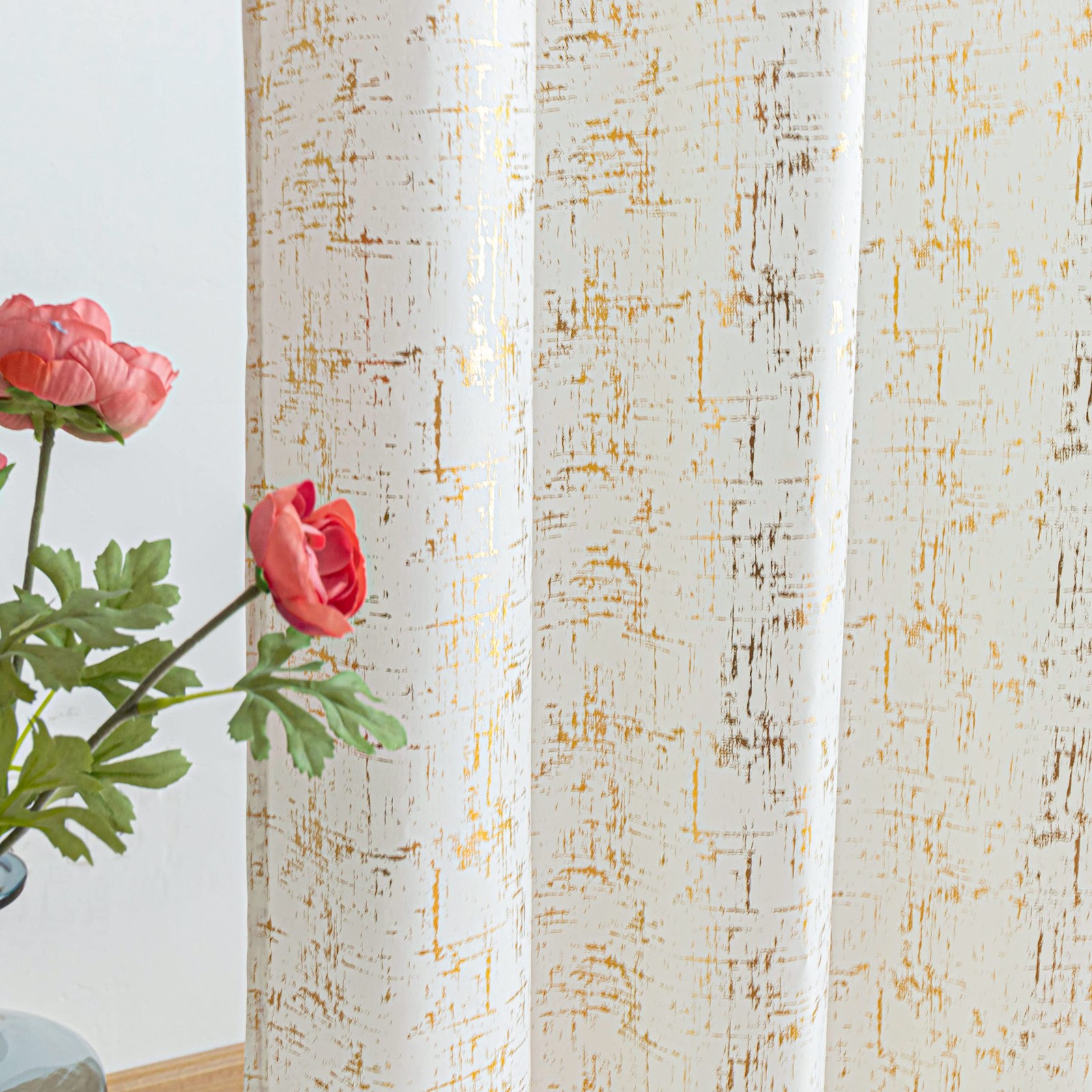 Gold Foil Print Linen Textured Curtains Geometric Dots Pattern Design Curtain…