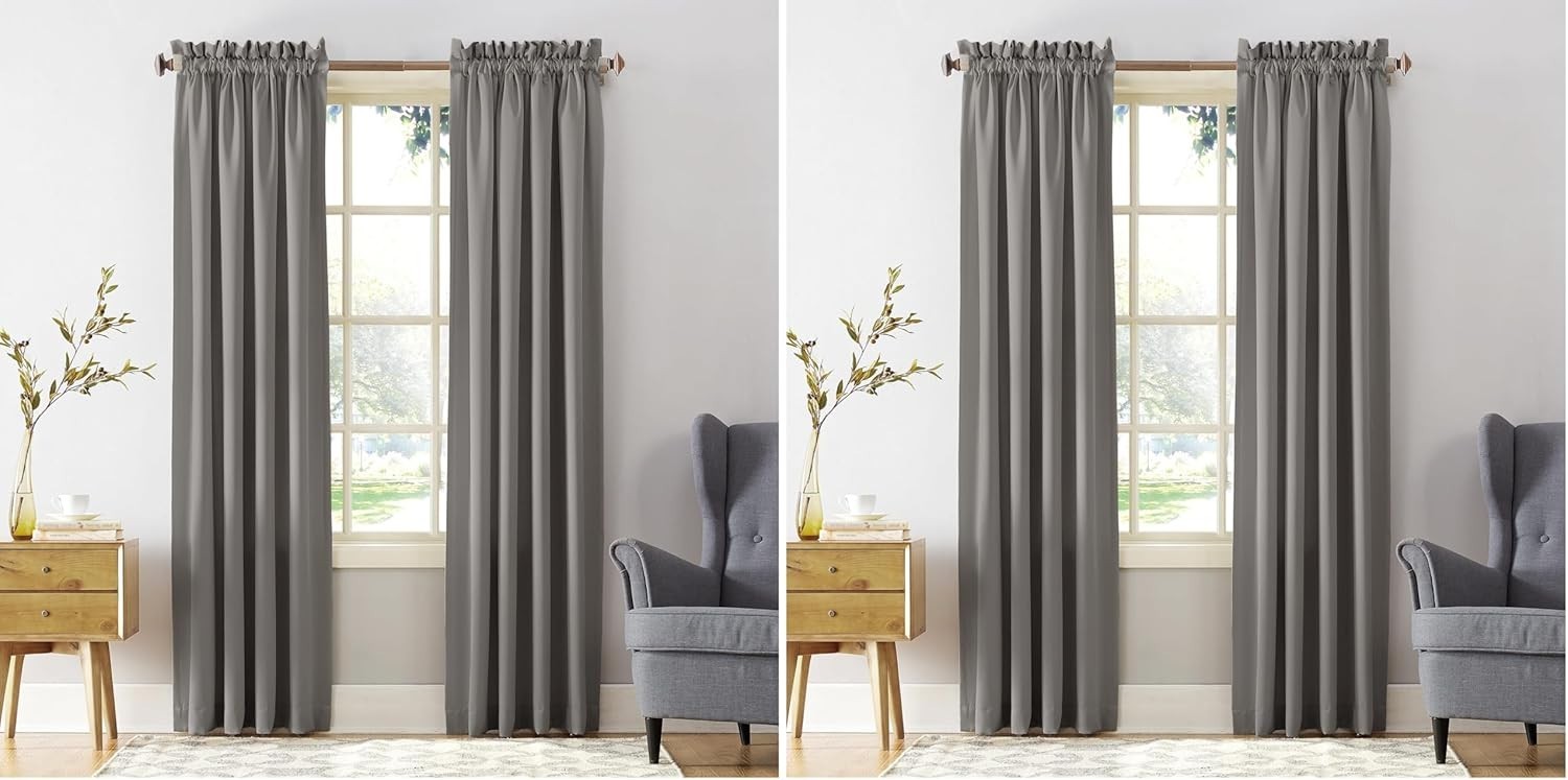 Energy Efficient Rod Pocket Curtain Panels in Solid Gris for Home Decor