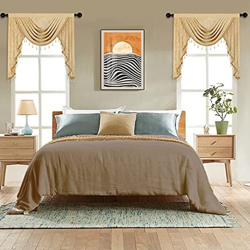 Thick Chenille Window Curtains Valance for Living Room Gold Swag Valance