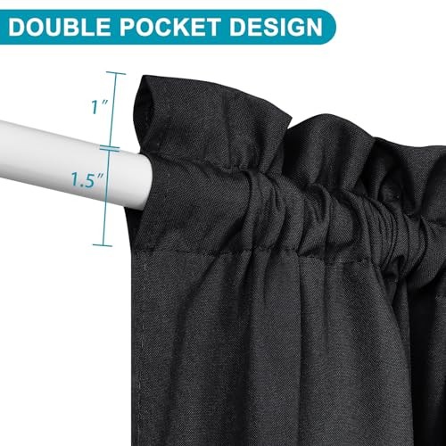 French Door Curtains for Small Window, Rod 52″W x 40″L (Pack of 1) Black