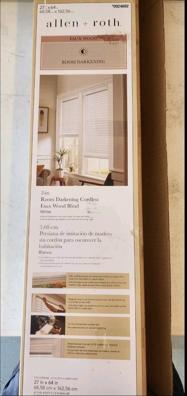 Allen + Roth 27 In x 64 In Room Darkening White Cordless Faux Wood Blind