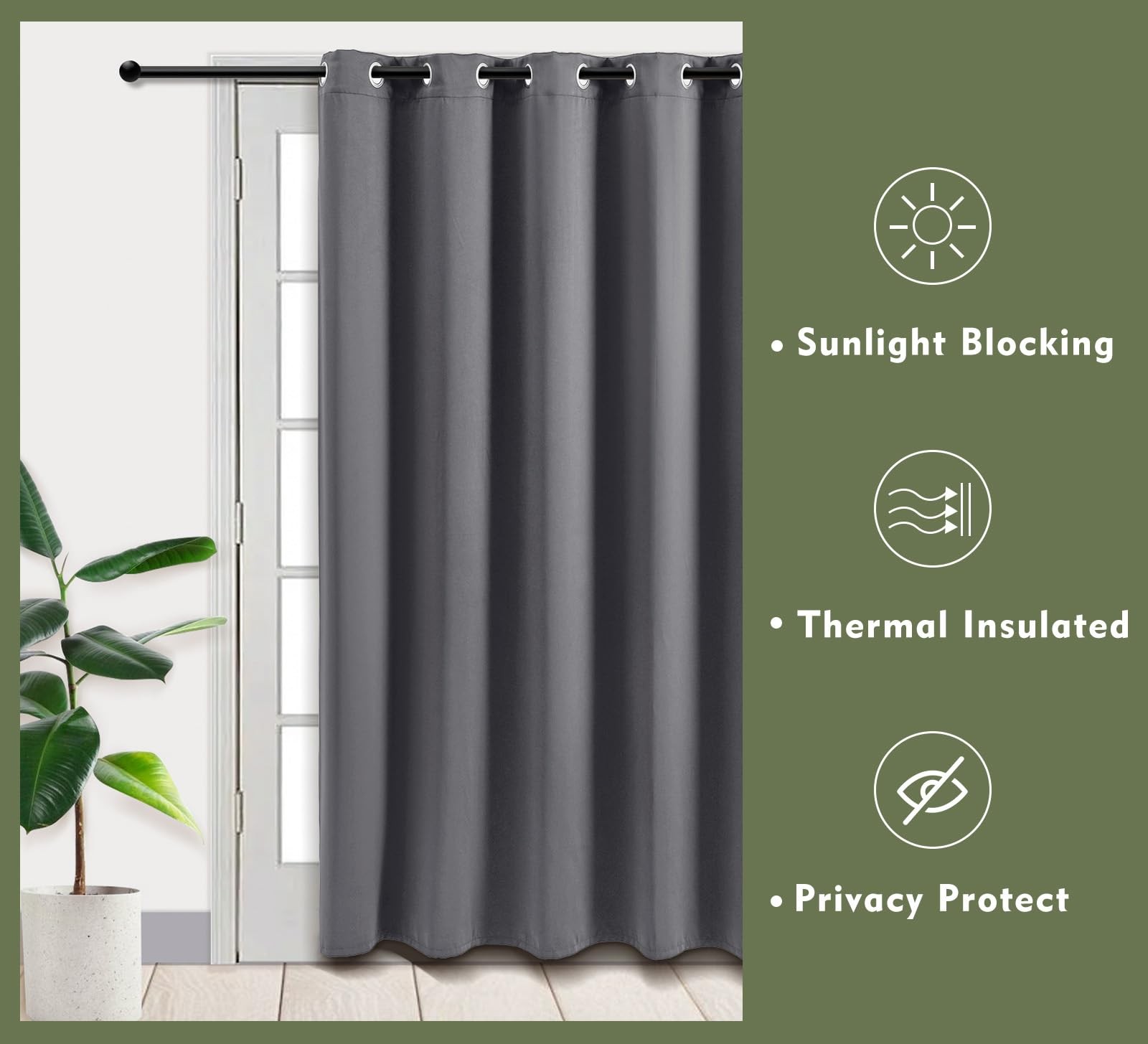 Pi Blackout Sliding Door Curtains Grommet Privacy Room Divider Curtains Thermal