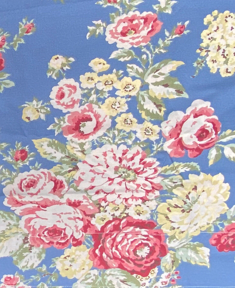 Eddie Bauer Blue Roses Valance Cotton Floral 82” Shabby Chic Multi Colored VGC