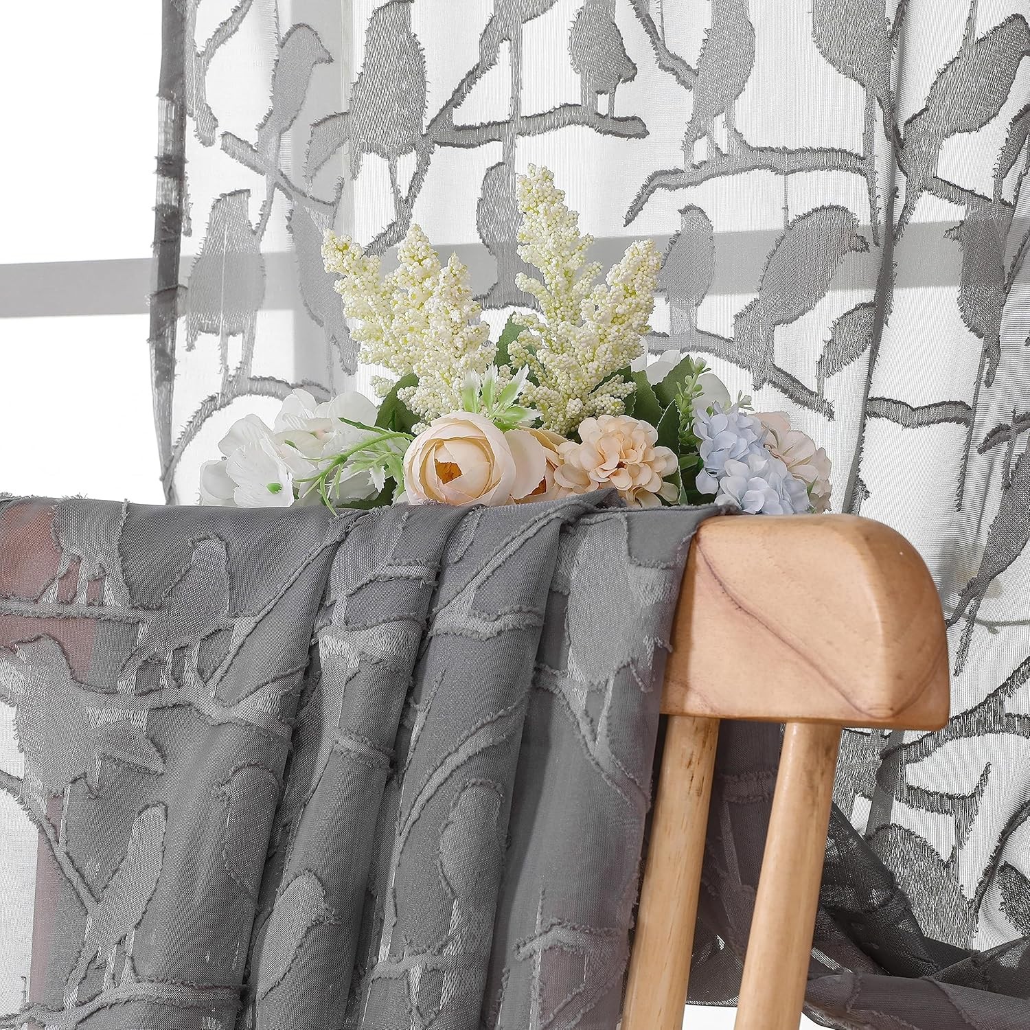 Anji Sheer Grey Curtains 63 Inches Long, Light & Airy 38W x 63L,