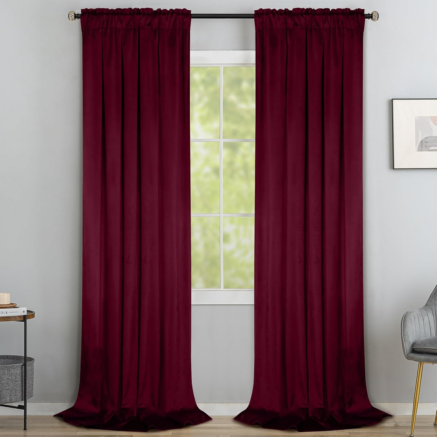 Velvet Curtains 84 Inches 2 Panels – Luxury Room Darkening Wine Red Curtains for