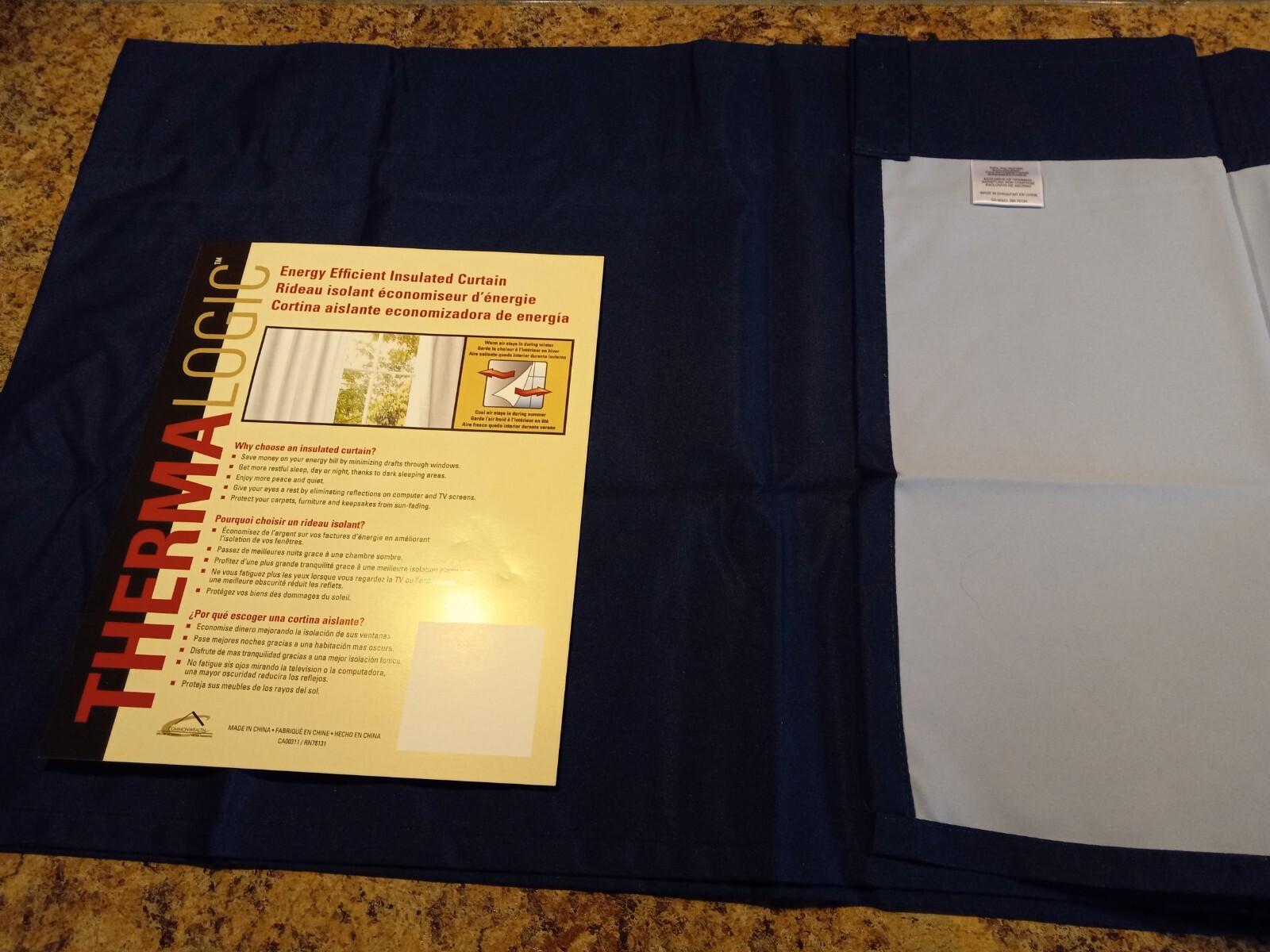 1 Therma Logic Header Valance Insulated Navy Blue Polyester-Rayon 60″w x 16″l
