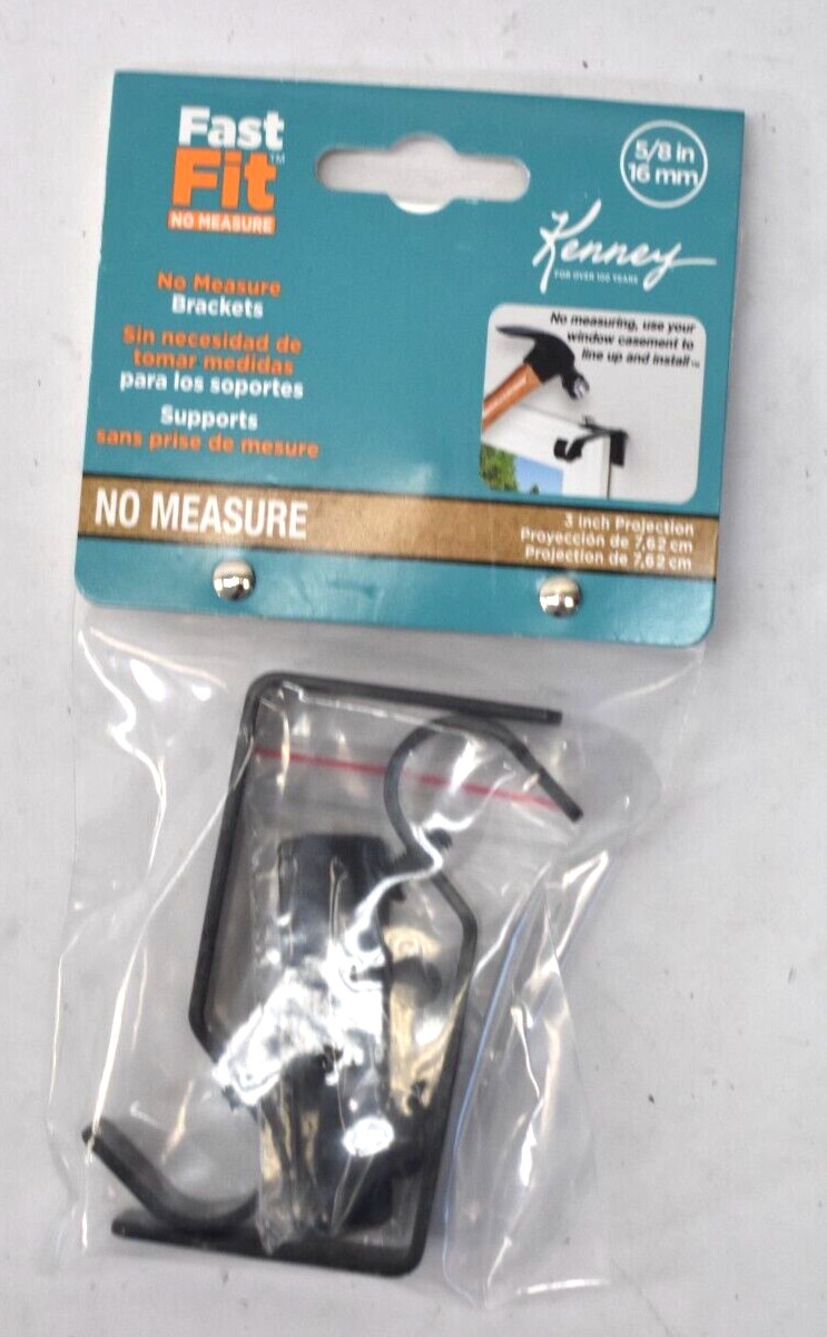 Kenney Fast Fit No Measure Brackets 3″ Matte Black For Curtain Rods 5/8″