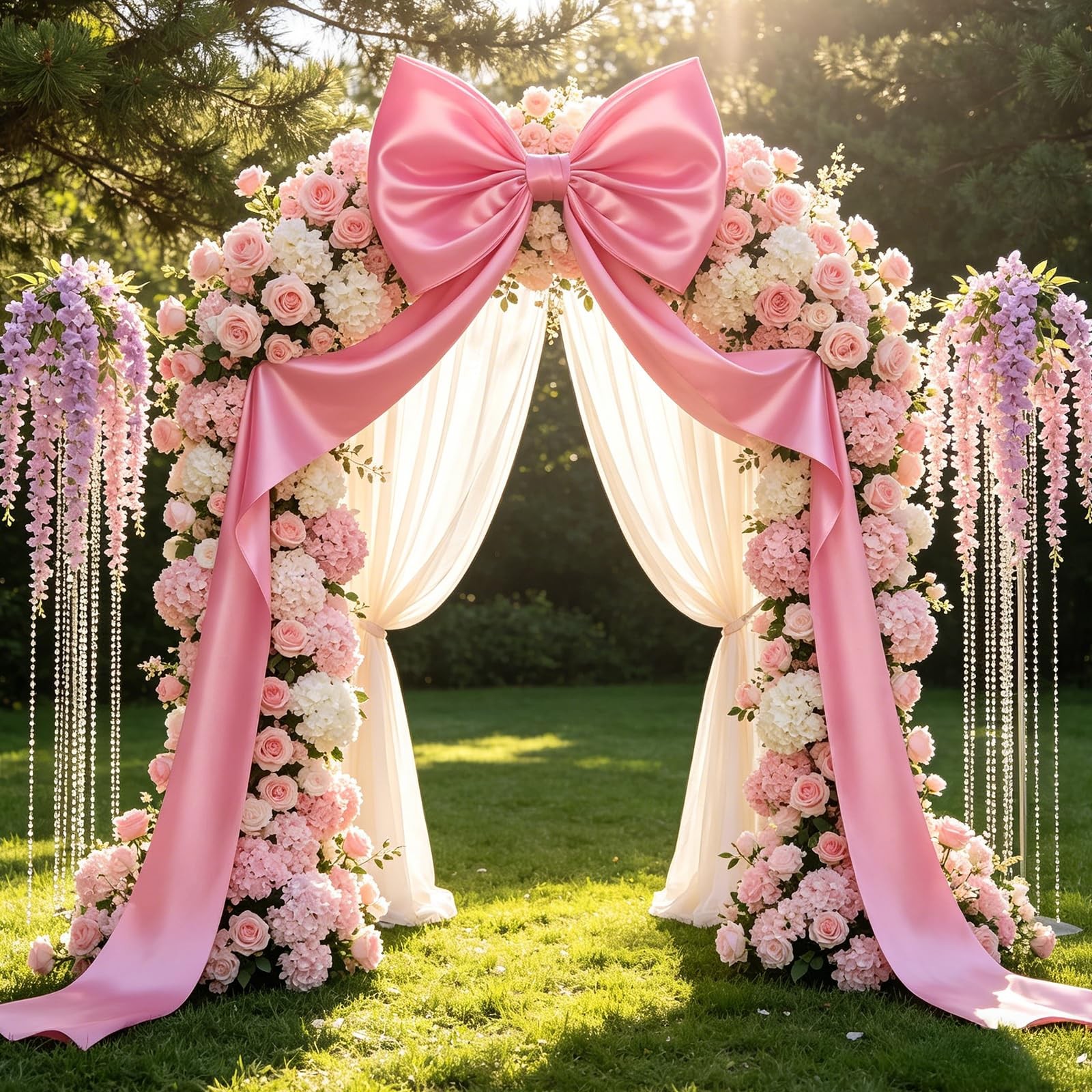 Large Pink Bow Decorations 24 x 87 Inch Giant Pink Bows with Rope and Double-…